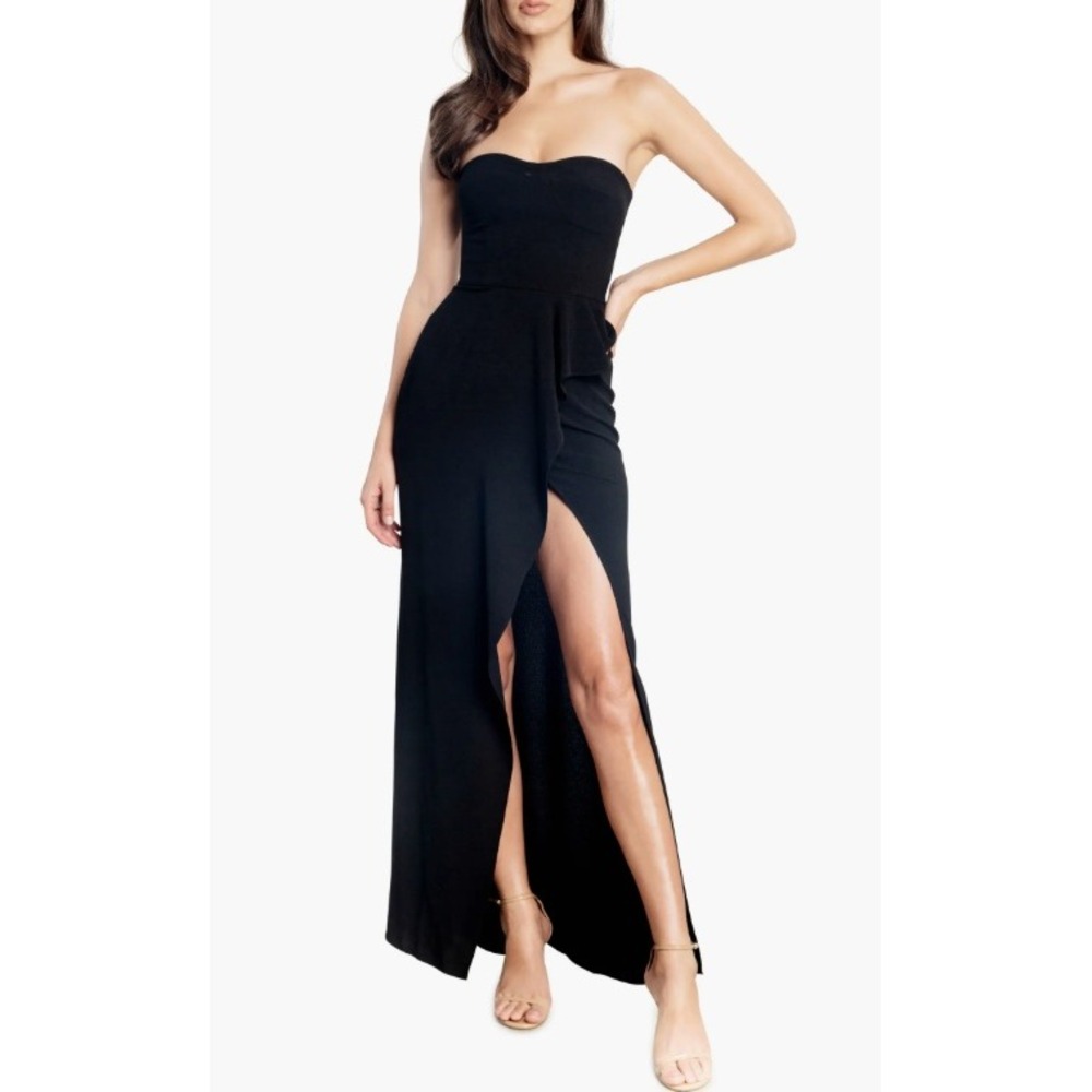 NWT DRESS THE POPULATION Kai Strapless Gown Black Women Size Small Formal Slit